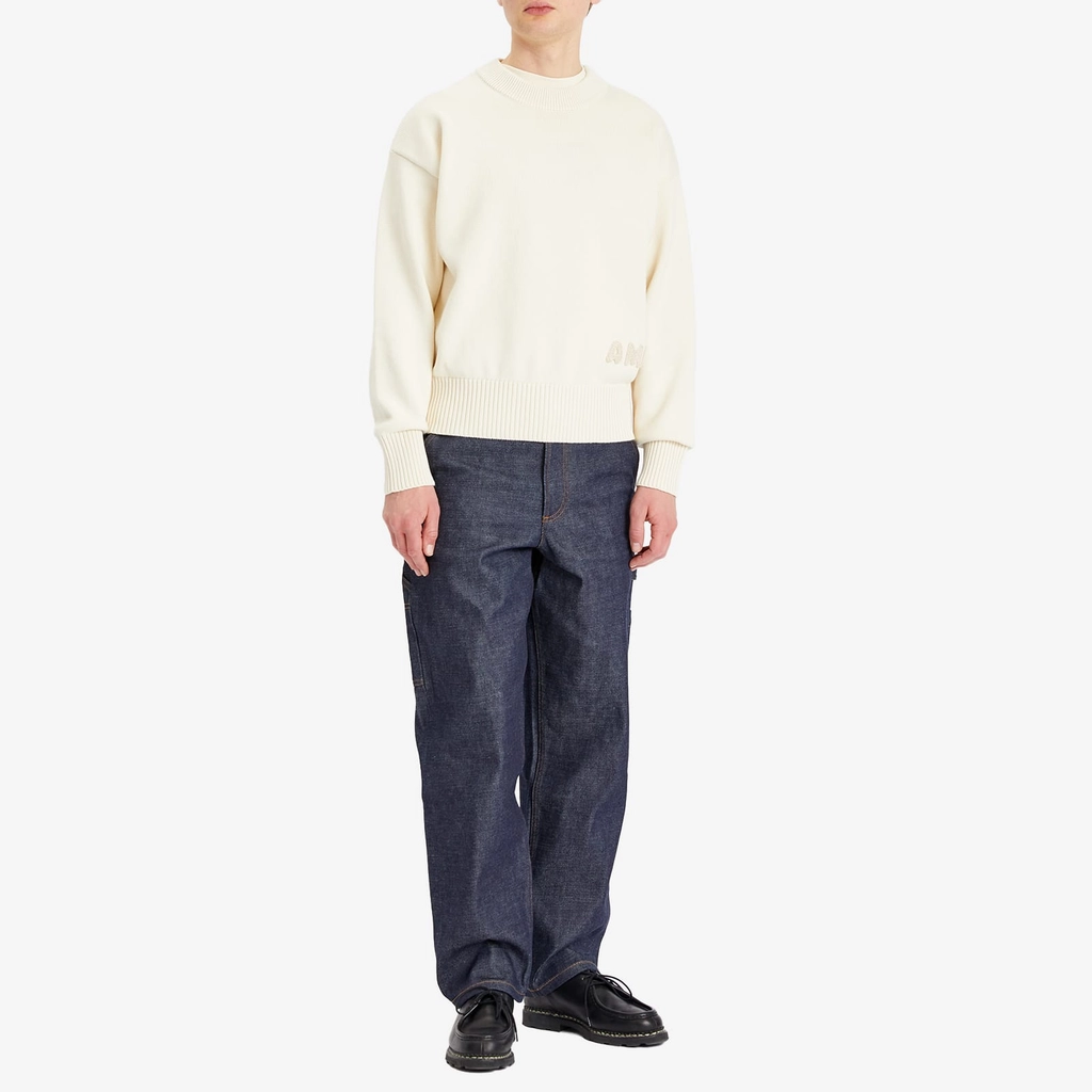 AMI Paris Men's Ami Crewneck Sweater White Cream
